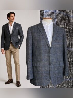 Joseph Abboud Heritage Blazer Sport Coat 42R Tollegno 1900 Wool Gray Blue Plaid